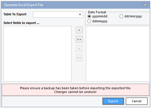 Mandatory field export from utility export